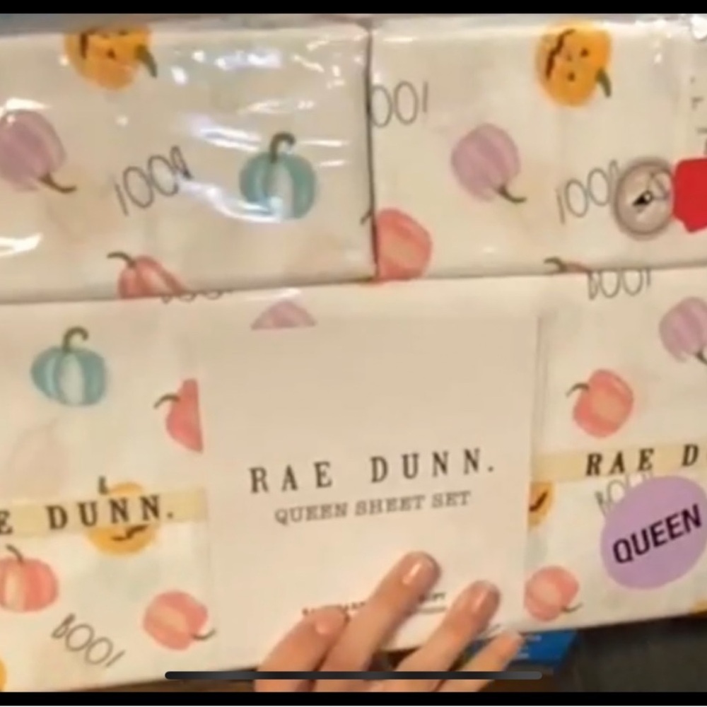 Rae Dunn Queen Sheet Set - White with Multicolor Pumpkins